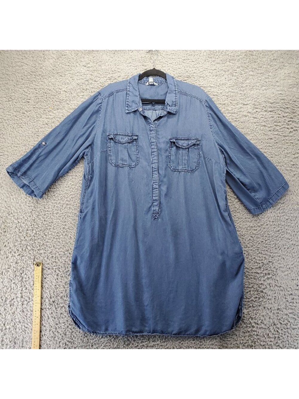 Cato Est. 1946 Dress Womens 22/24W Blue Tencel Roll-Tab Sleeve Knee Length